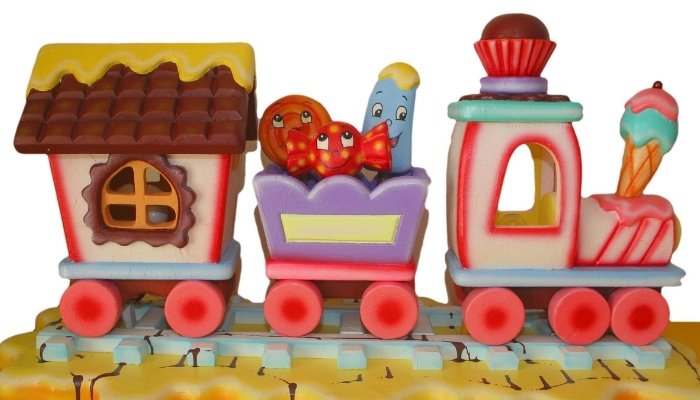 A cute train decoration for a kid's birthday party.