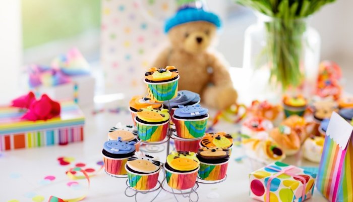 A tier of animal cupcakes for a child's birthday party.