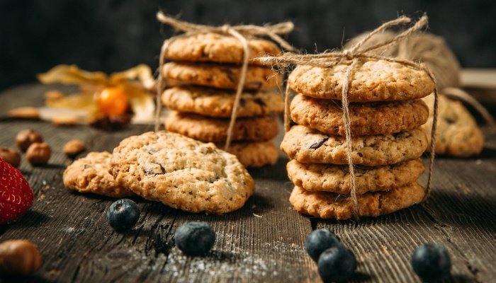 Stacks of homemade lactation cookies tied with twine.