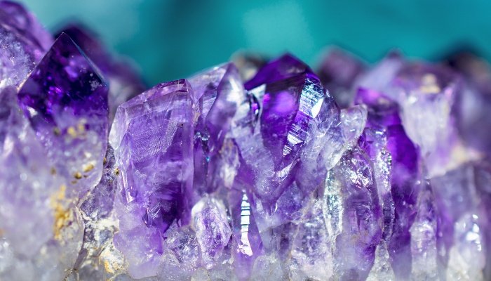 Close look at amethyst crystals.