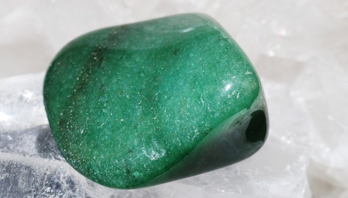 Green aventurine crystal up close.