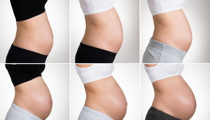 Pregnant belly growth months 4-9